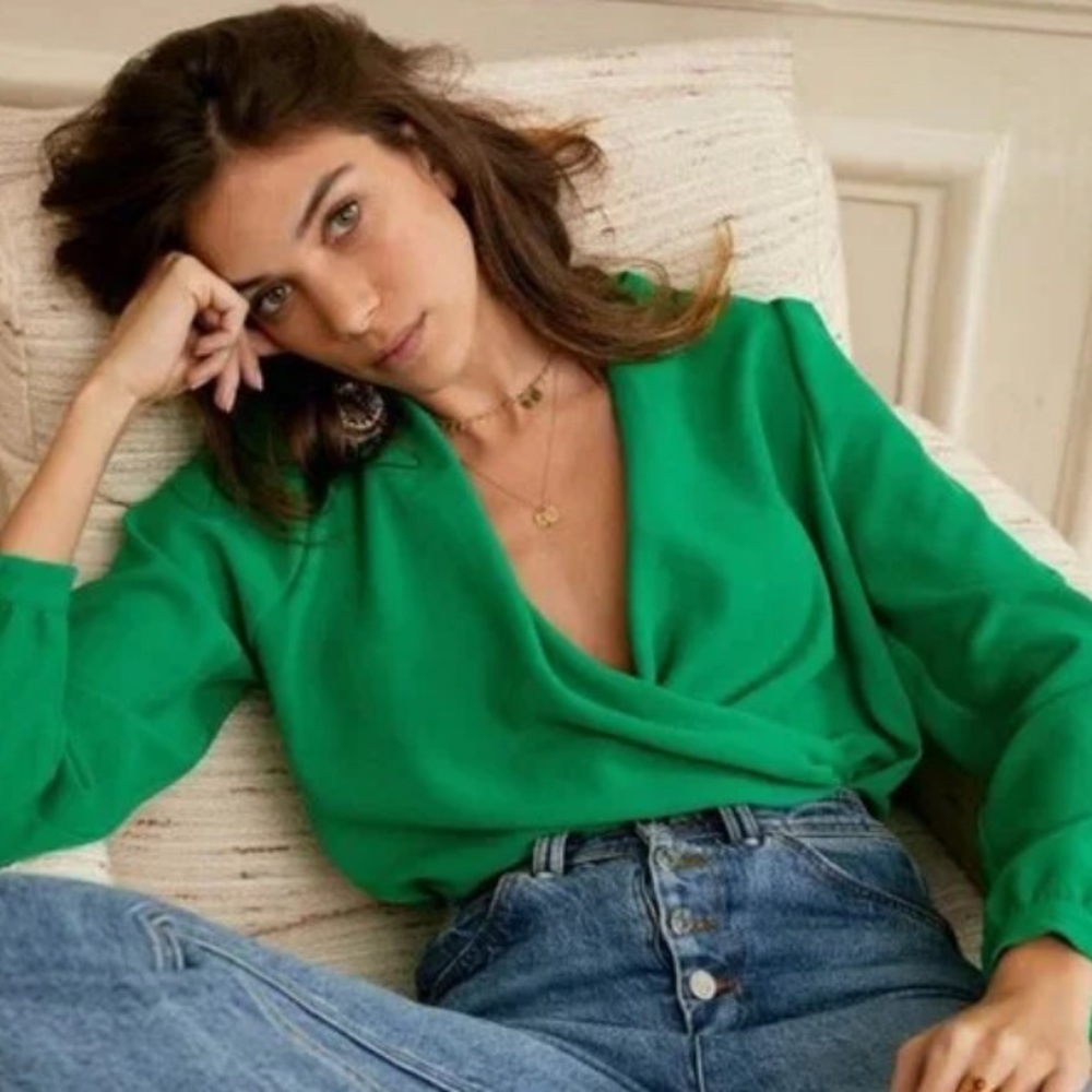 NWOT Sezane Abelia Blouse, Sz XS, Flash Green